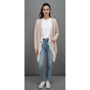 Hippie Rose Open Front Cardigan Women's Size XS Lace Trim Boho Pink Cottagecore